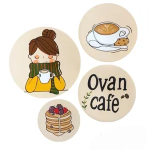 بشقاب دیوار کوب سفالی طرح کافه کد M87 مجموعه 4 عددی