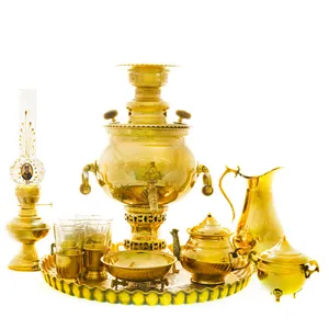 سرویس سماور ذغالی 13 پارچه برنجی مدل توپی کد 4399