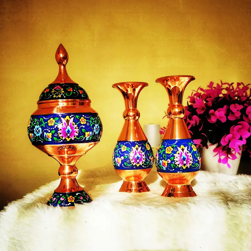 ست 3 تکه گلدان و شکلات خوری میناکاری کد payedar20