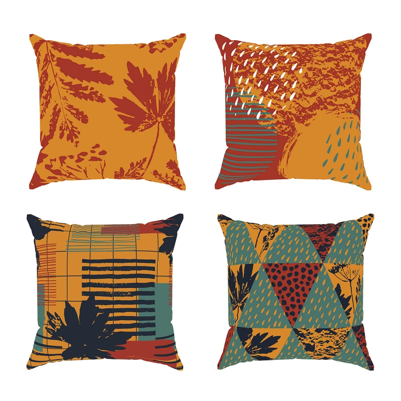 کاور کوسن مدل مخمل طرح پاییزی کد 4028 مجموعه چهار عددی