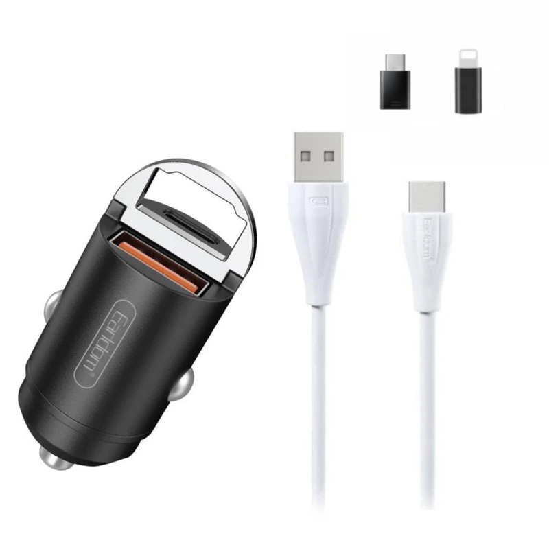 شارژر فندکی ارلدام مدل ES-CC3 به همراه کابل تبدیل microUSB/ لایتنینگ/ USB-C