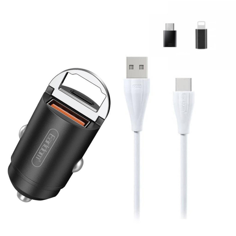 شارژر فندکی ارلدام مدل ES-CC3 به همراه کابل تبدیل microUSB/ لایتنینگ/ USB-C