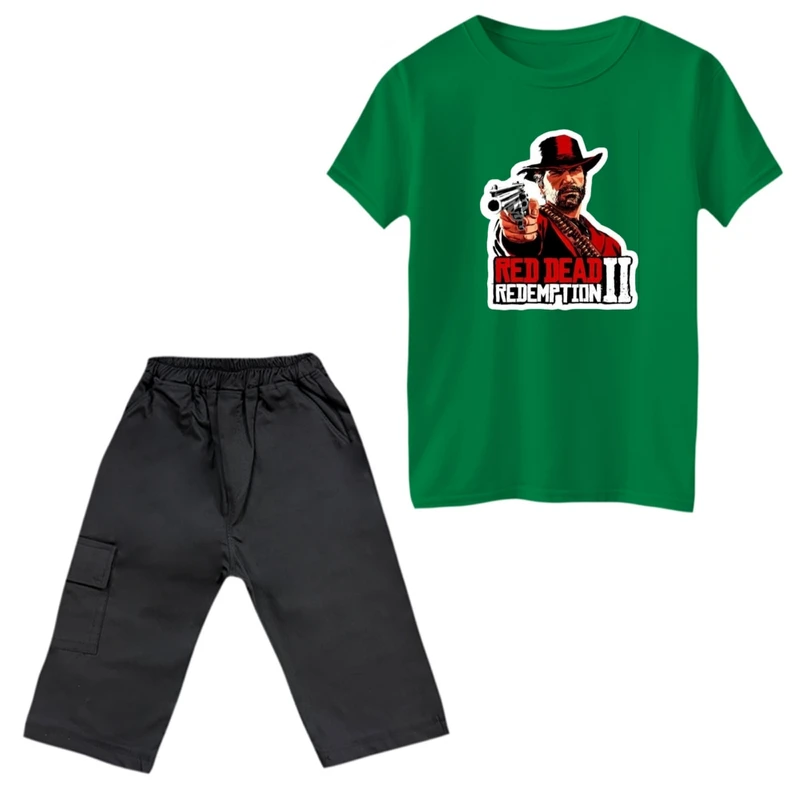 ست تی‌شرت و شلوارک پسرانه مدل red dead 2