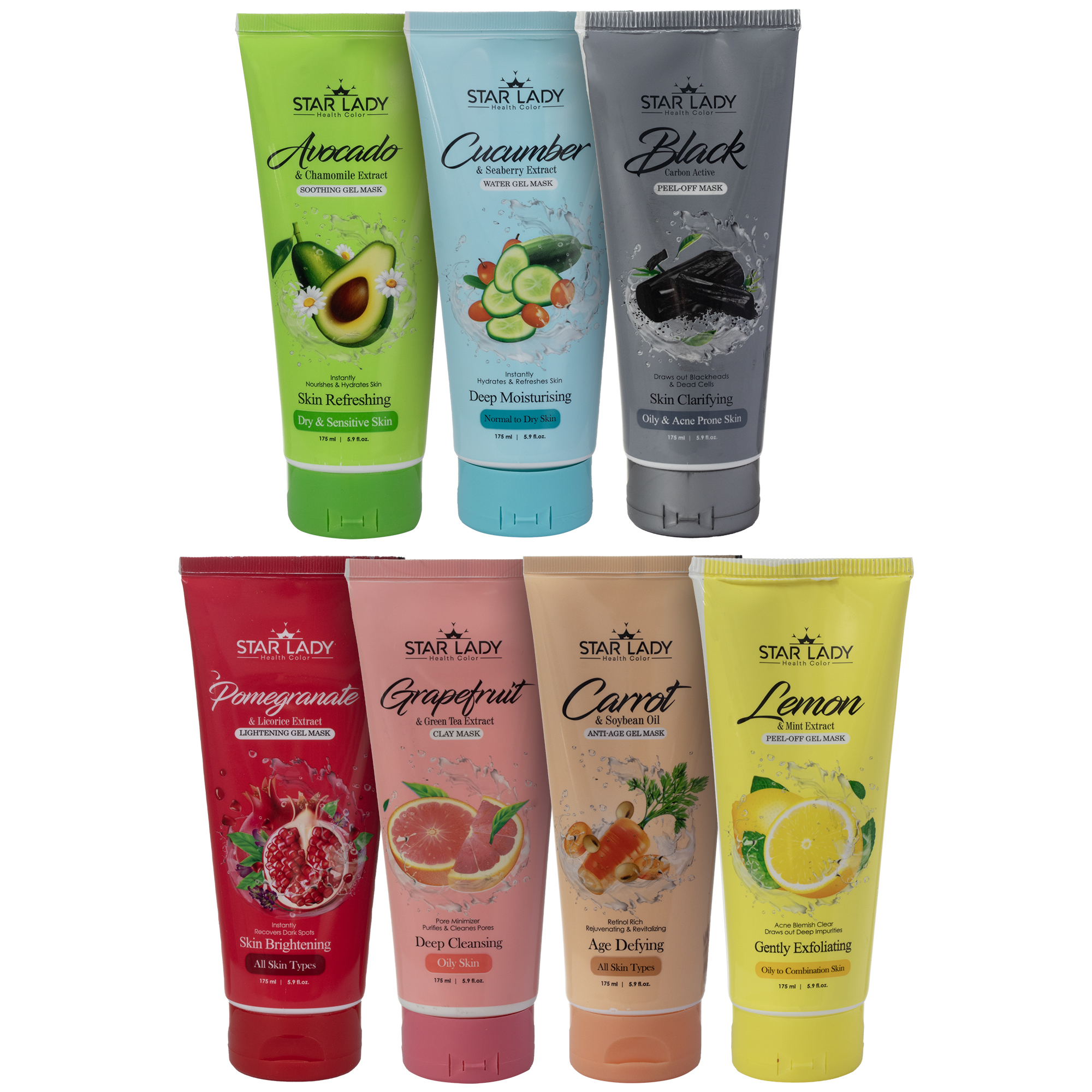 ماسک صورت استارلیدی مدل میوه ای ویتامینه و آبرسان مناسب برای انواع پوست حجم 175 میلی لیتر مجموعه 7 عددی