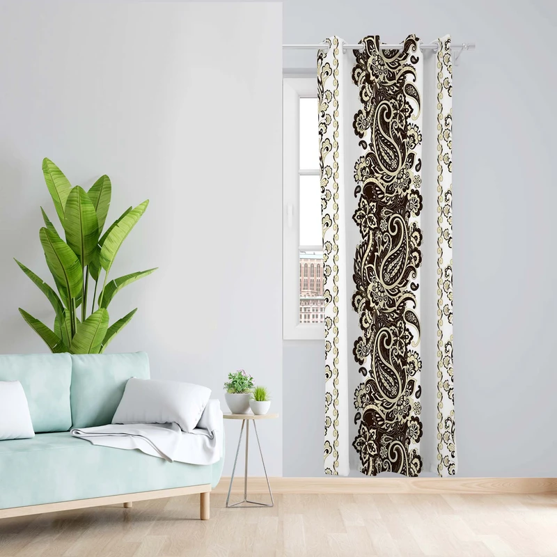 پرده طرح بته جقه مدل مخمل پانچی کد 5491L z سایز 140x200 سانتی متر