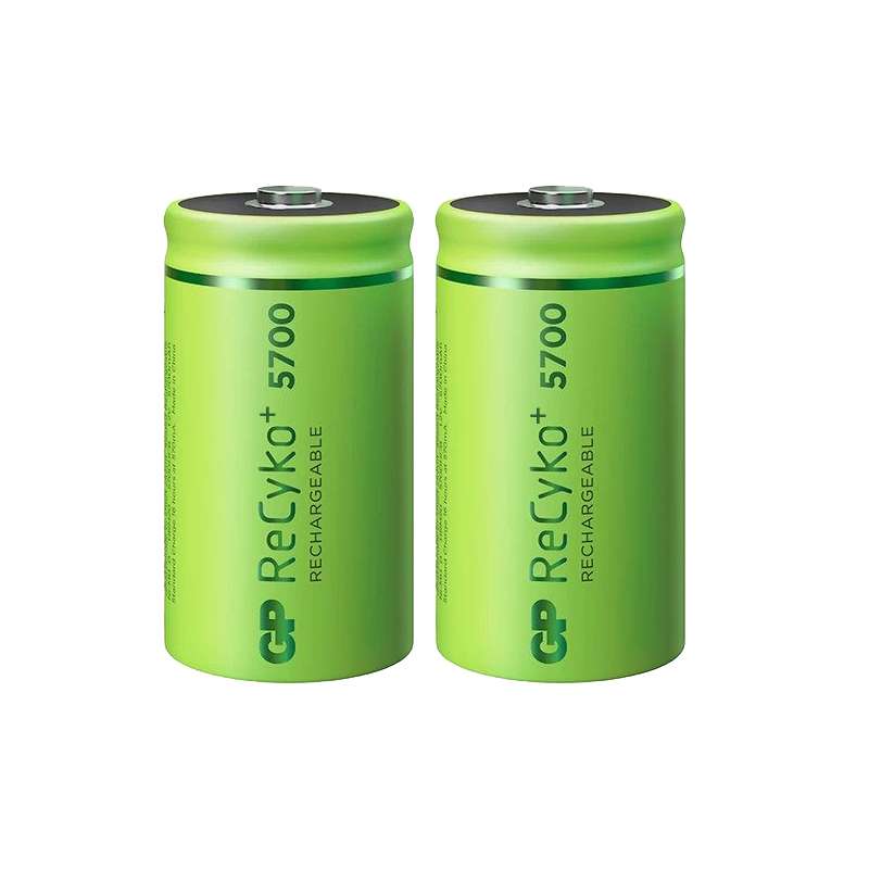 باتری D قابل شارژ جی پی مدل +GP ReCyko ظرفیت 5700 میلی آمپر ساعت بسته 2 عددی