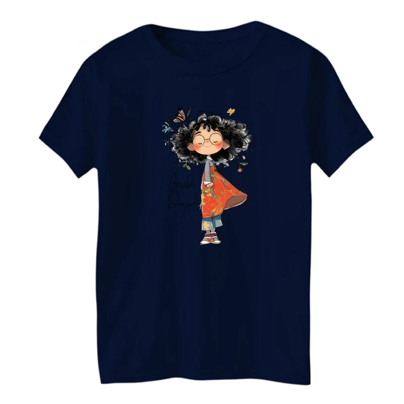 تی شرت آستین کوتاه بچگانه مدل دخترک و پروانه