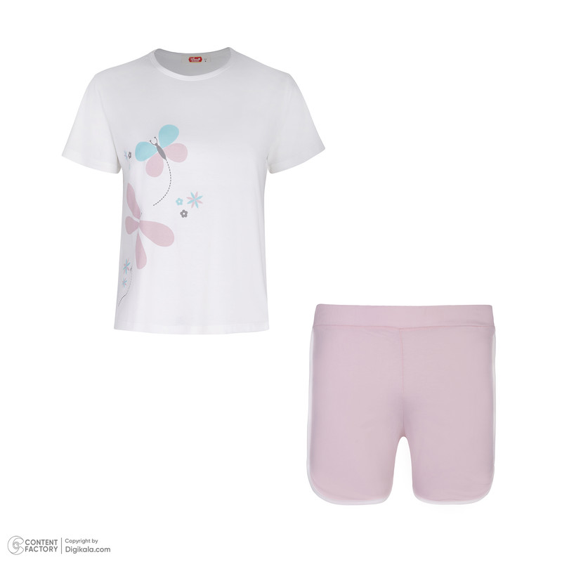 ست تی شرت و شلوارک زنانه مادر مدل تینا رنگ صورتی