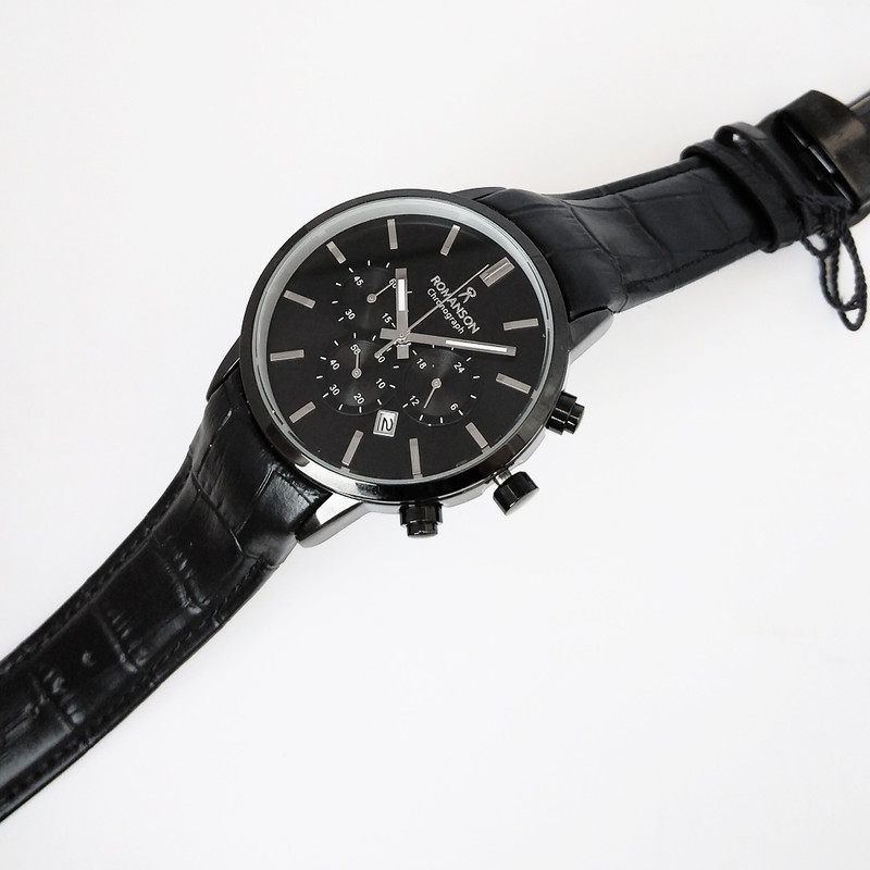 ساعت مچی عقربه‌ای مردانه رومانسون مدل کرنوگراف سه موتورفعال بندچرمی تاریخ شمار کد 37