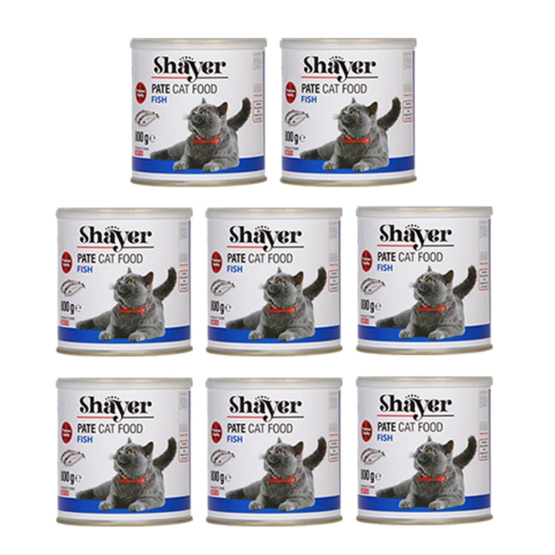  کنسرو گربه شایر مدل پته ماهی وزن 800 گرم بسته 8 عددی