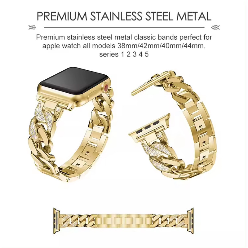 بند مسیر مدل Luxury Diamond Stainless  مناسب برای اپل واچ سری 1/2/3/4/5/6/7/8/9/SE/ULTRA/ULTRA 2 سایز 42/44/45/49 میلی متری