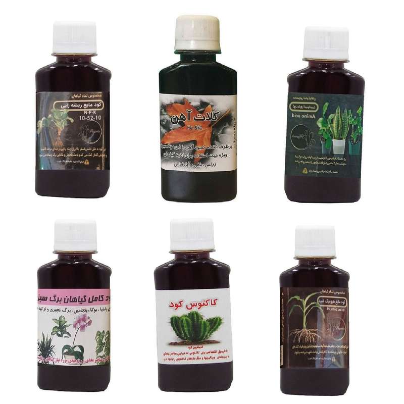 کود مایع فسفر ریشه زایی 10-52-10 و کلات آهن و امینو اسید و کود کامل گیاهان برگ سبز و کود کاکتوس و هیومیک اسید مدل life drop حجم 120 میلی لیتر