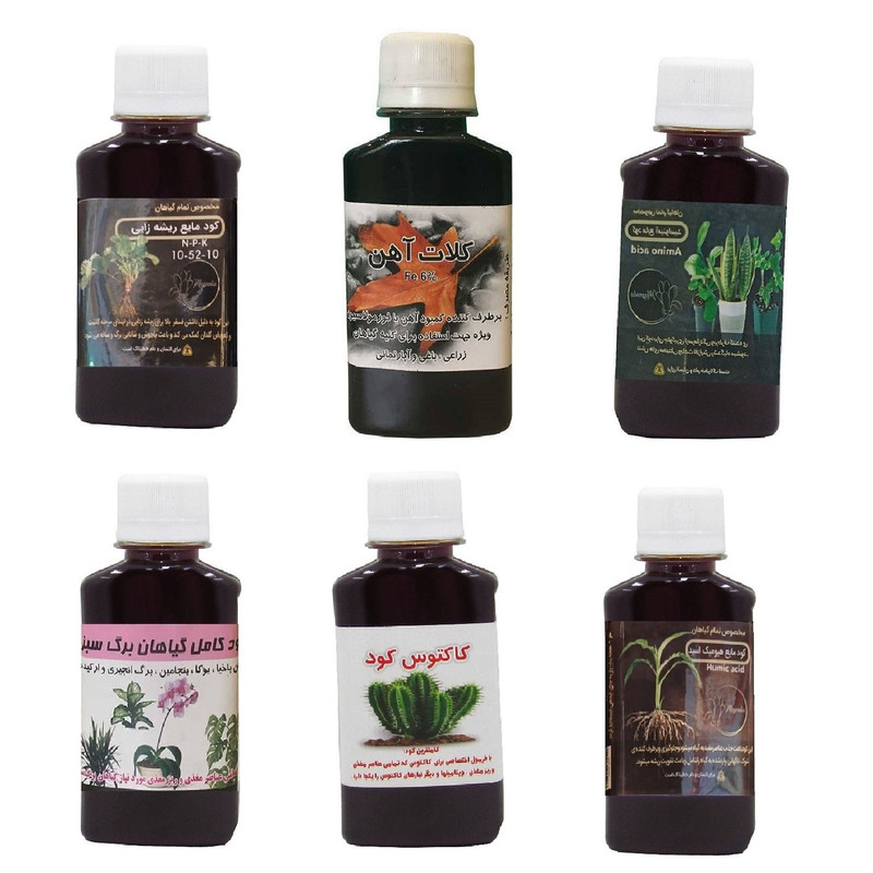 کود مایع فسفر ریشه زایی 10-52-10 و کلات آهن و امینو اسید و کود کامل گیاهان برگ سبز و کود کاکتوس و هیومیک اسید مدل life drop حجم 120 میلی لیتر