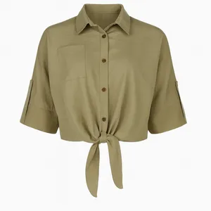 کراپ شومیز آستین سه ربع یقه برگردان زنانه مدل P4006