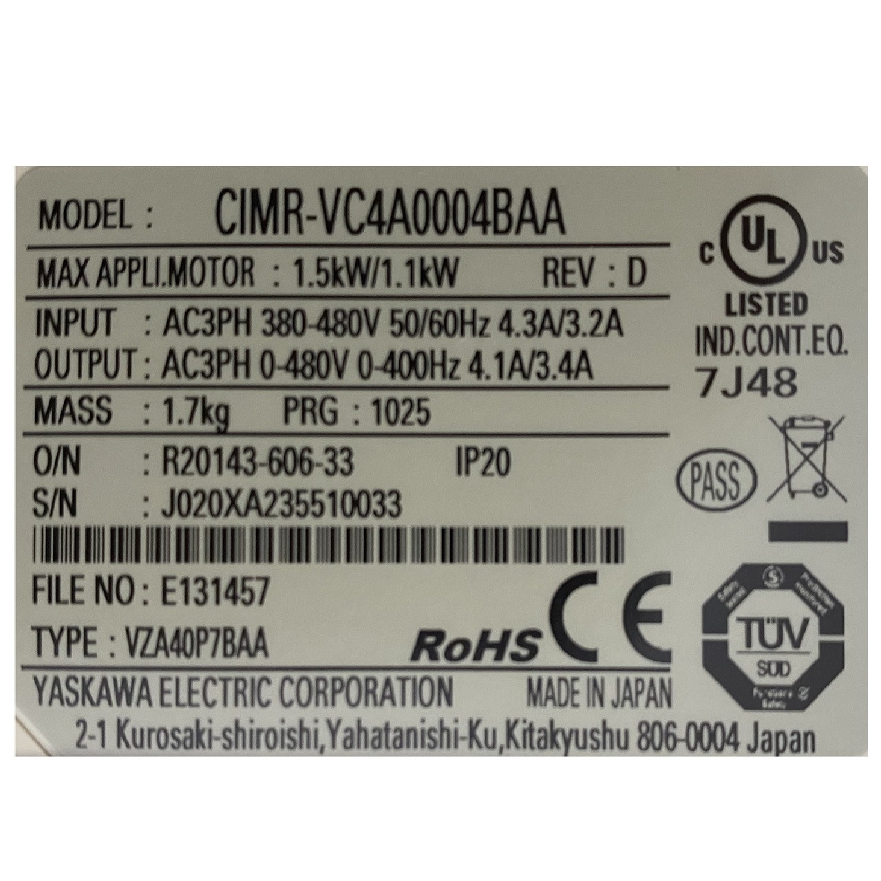 اینورتر ظرفیت 0.75 کیلووات یاسکاوا مدل V1000 اینورتر ظرفیت 0.75 کیلووات یاسکاوا مدل V1000