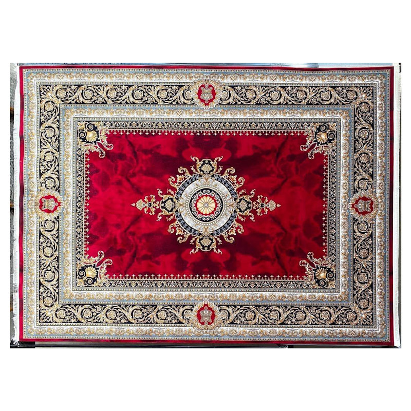 فرش ماشینی 700 شانه زمینه لاکی حاشیه سرمه ای مدل ۰۰۳