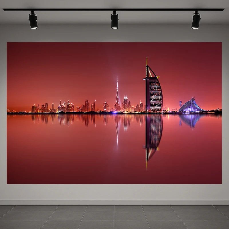 تابلو بوم طرح مخمل شب سرخ دبی مدل خلیج ساکت کد AR3059685