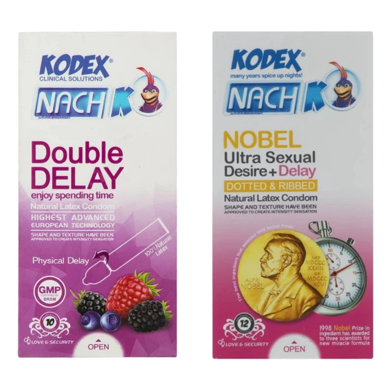 کاندوم تاخیری ناچ کدکس مدل دبل دیلی بسته 10 عددی به همراه کاندوم تاخیری ناچ کدکس مدل نوبل بسته 12 عددی