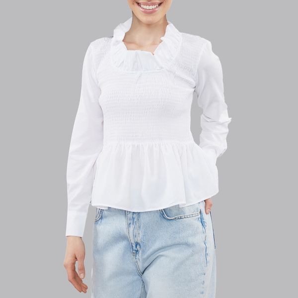 بلوز آستین بلند یقه خشتی زنانه مدل 812235585 طرح ترندیول