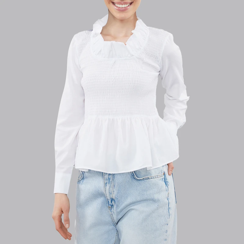 بلوز آستین بلند یقه خشتی زنانه ترندیول مدل 812235585