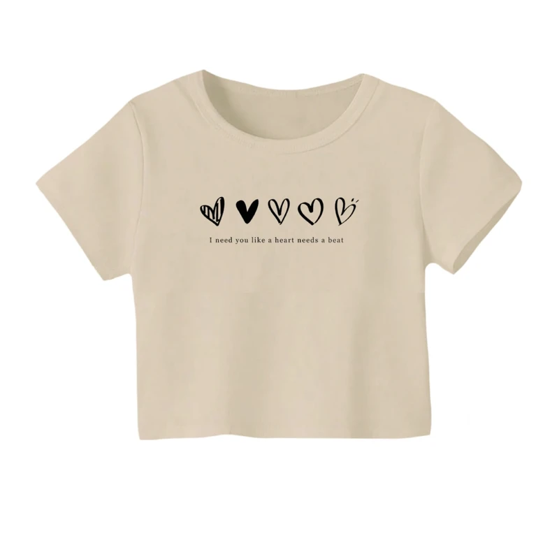 کراپ‌ تی‌شرت آستین کوتاه زنانه مدل قلبها کد 2