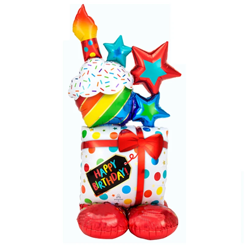 بادکنک فویلی لاکی بالونز مدل happy birthday طرح کیک و کادو