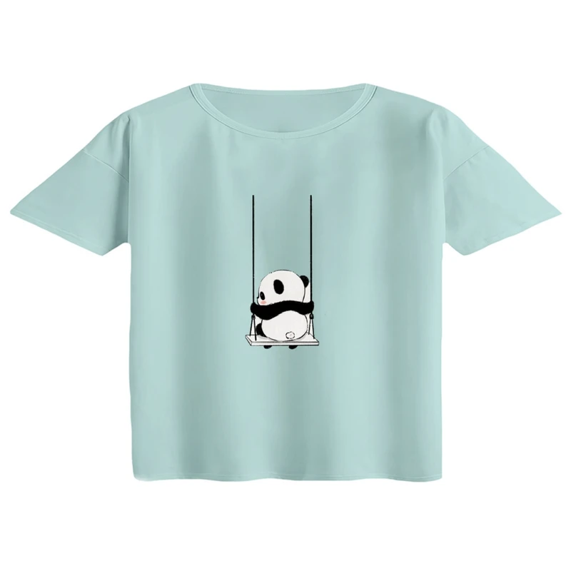 کراپ تی‌شرت آستین کوتاه زنانه مدل پاندا و تاب