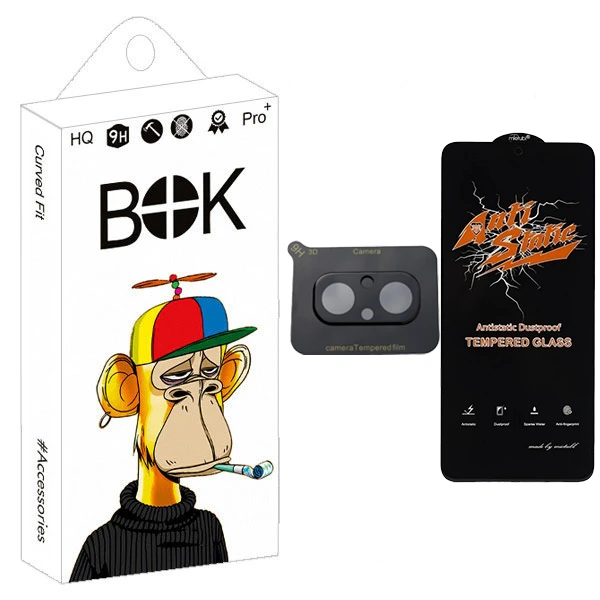 محافظ صفحه نمایش بوک مدل Antistatic مناسب برای گوشی موبایل شیائومی redmi 12C به همراه محافظ لنز دوربین