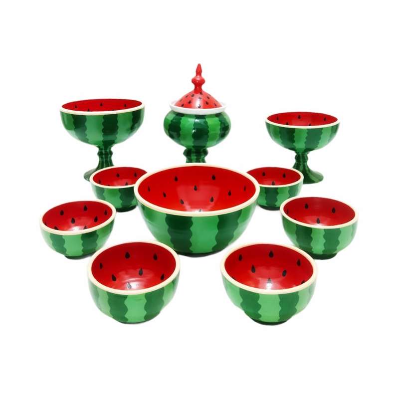 سرویس پذیرایی 10پارچه سفالی مدل یلدا طرح هندوانه کد 02