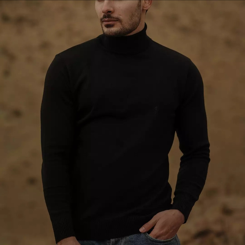 پلیور مردانه مدل یقه اسکی ساده رنگ مشکی
