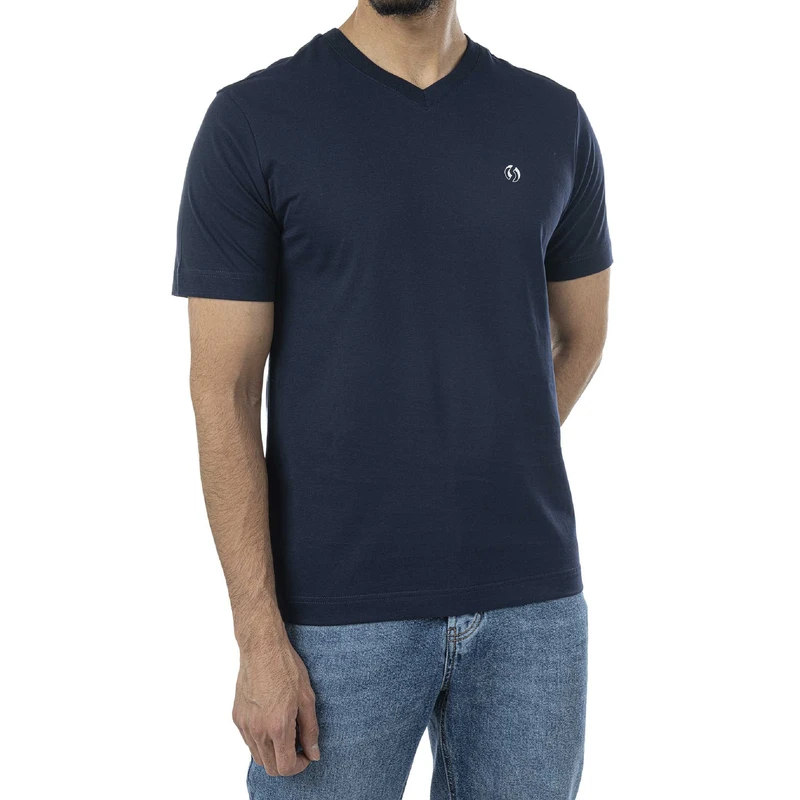 تی شرت آستین کوتاه مردانه جوتی جینز مدل یقه هفت 2025 کد 1551599 رنگ سرمه‌ای تیره