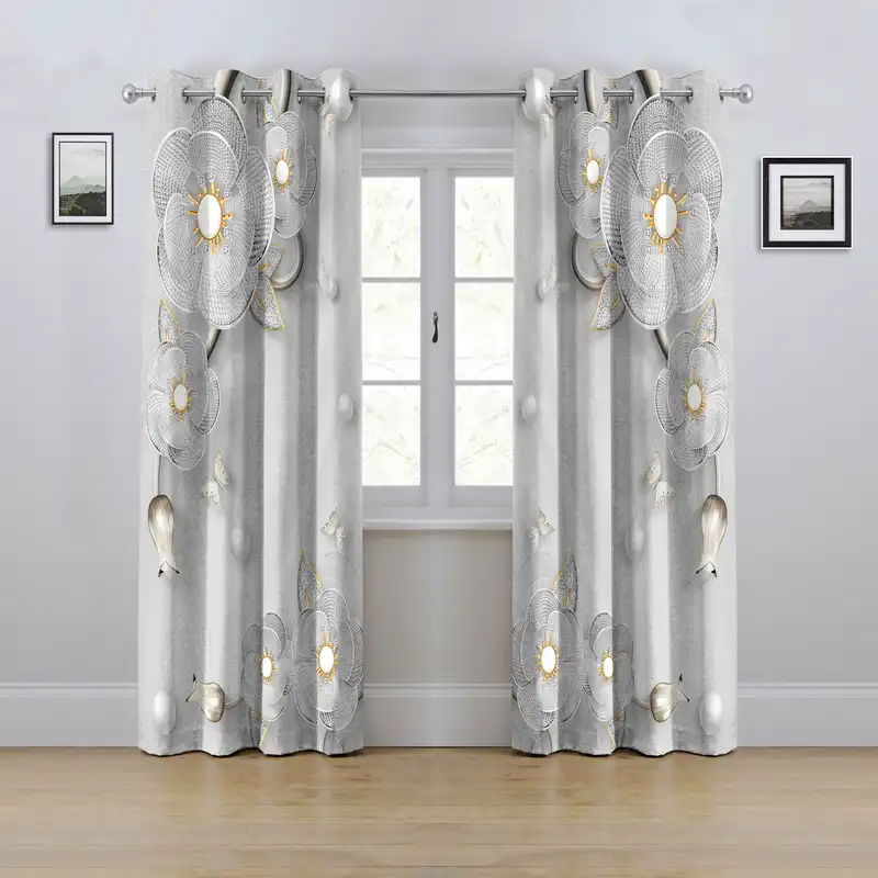 پرده مدل پانچی طرح گل سه بعدی سایز 280x145 سانتی متر