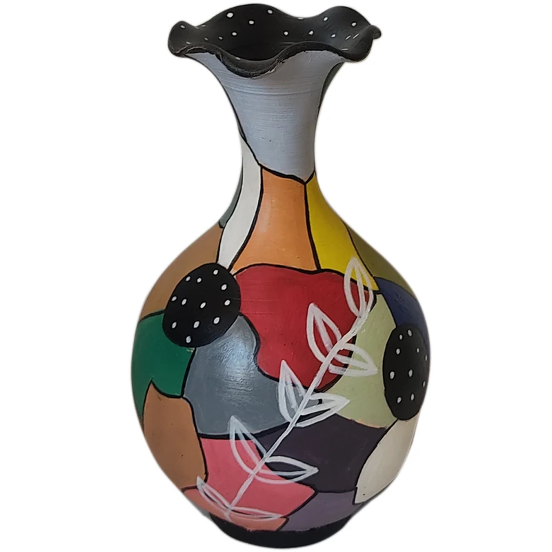 گلدان سفالی طرح رنگارنگ 