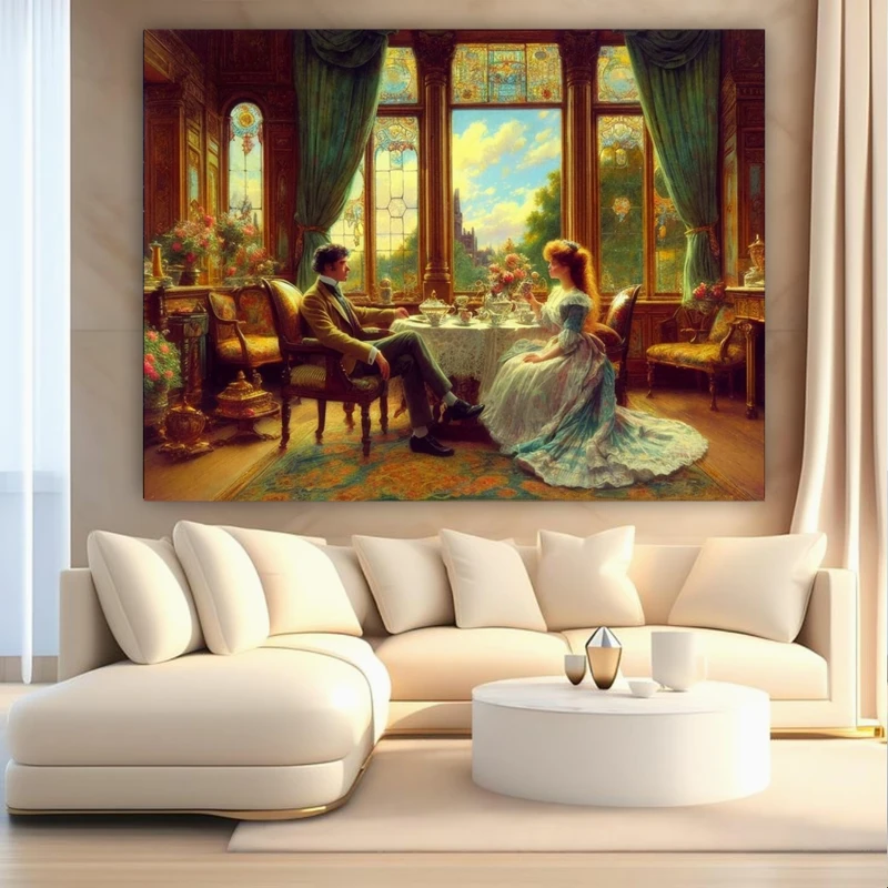 تابلو بوم طرح مخمل نقاشی مدل ملاقات رمانتیک کد FP106566