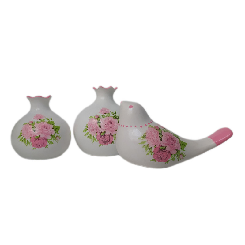 ست 3 تکه دکوری سفالی مدل گل رز کد 3