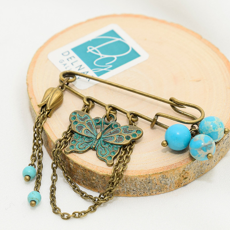 سنجاق سینه زنانه دلنار گالری مدل پروانه و برگ پاییزی مجموعه 2 عددی