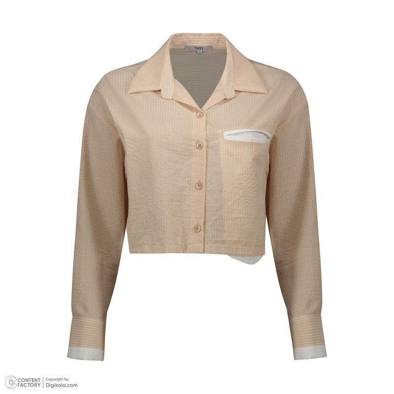شومیز آستین بلند یقه برگردان زنانه نیزل مدل P01200103191031036 رنگ کرم