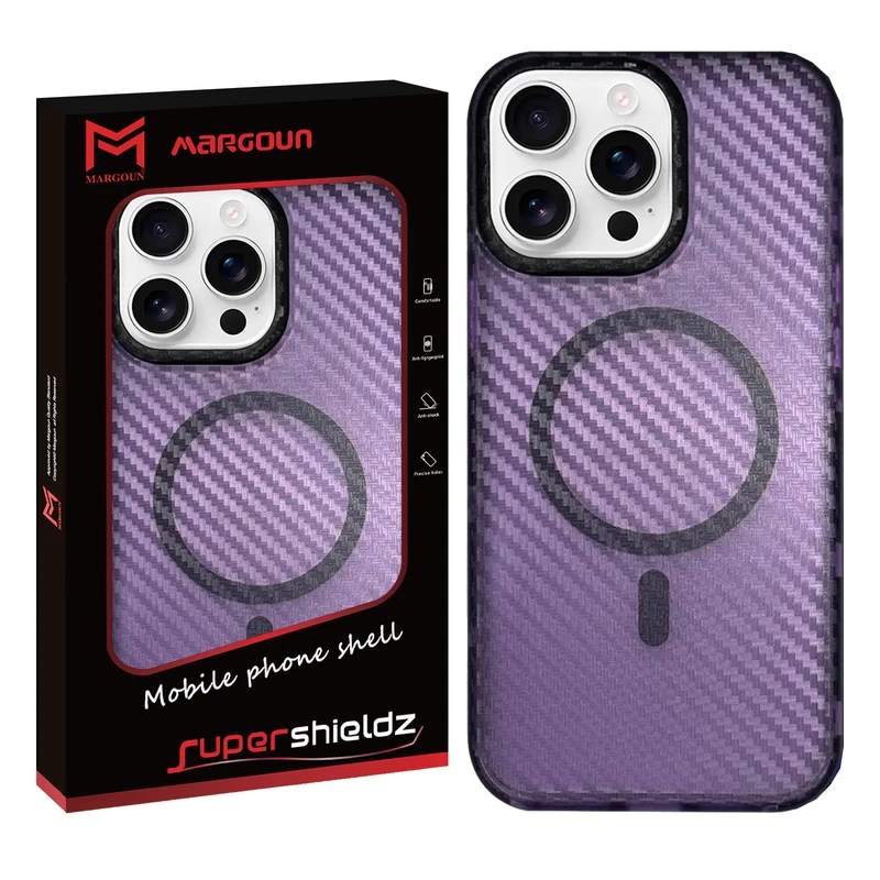 کاور مارگن مدل کربن رنگی مگ سیف دار مناسب برای گوشی موبایل اپل iPhone 16 PRO MAX