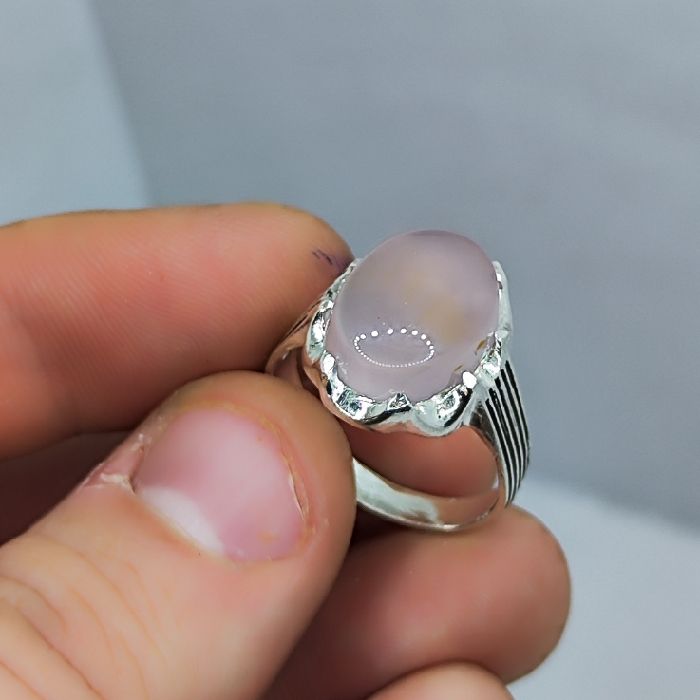 انگشتر نقره مردانه مدل سنگ عقیق رضوی رکاب دست ساز کد 4700 -  - 3