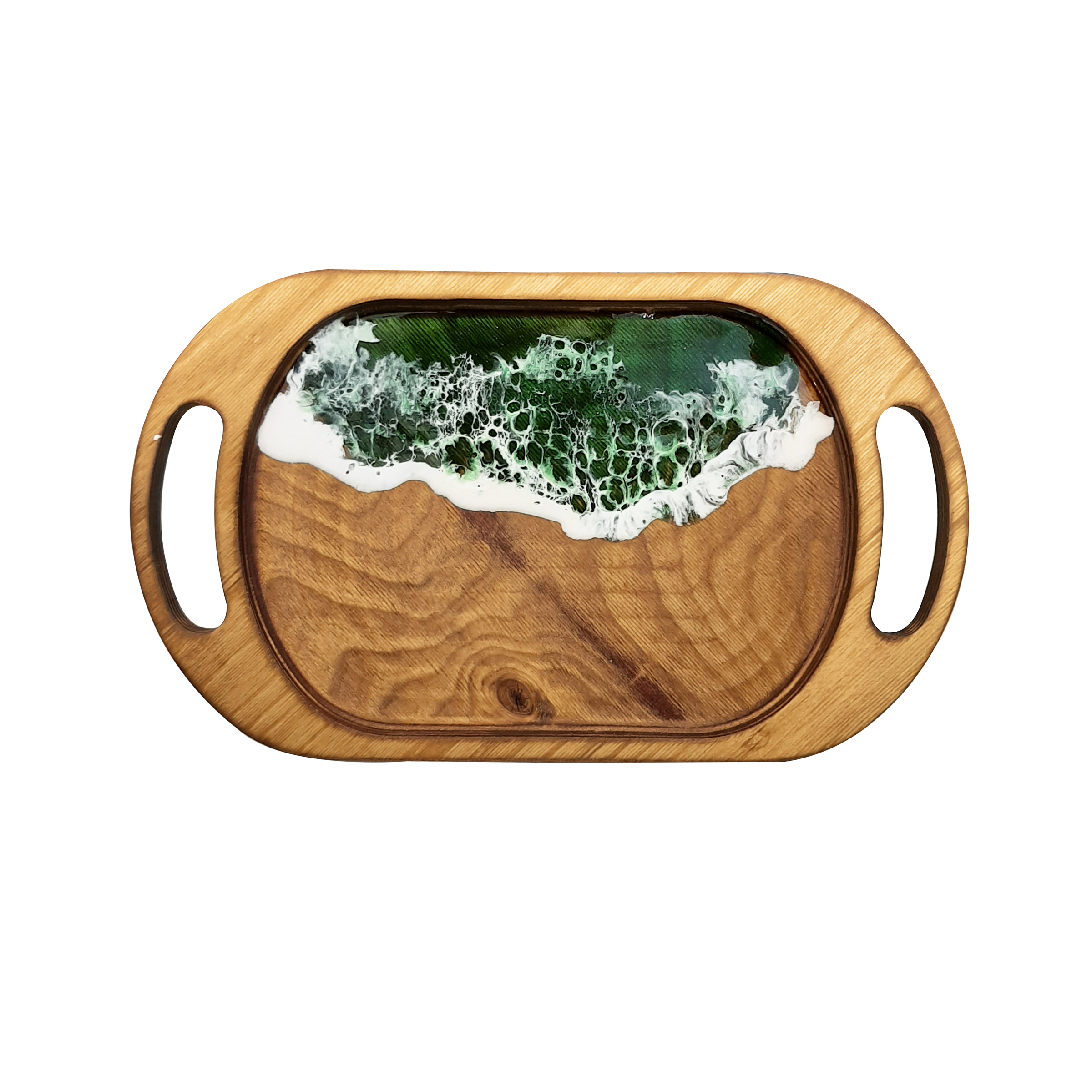 سینی چوبی مدل بیضی طرح موج دریا