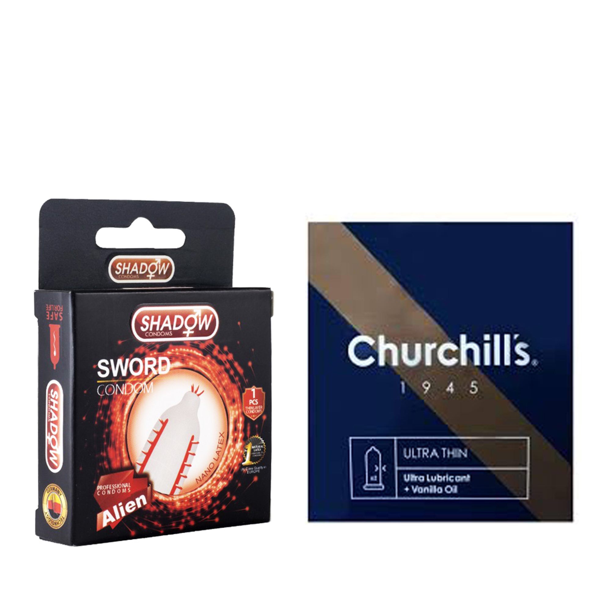 کاندوم چرچیلز مدل Ultra Thin بسته 3 عددی به همراه کاندوم شادو مدل Sword