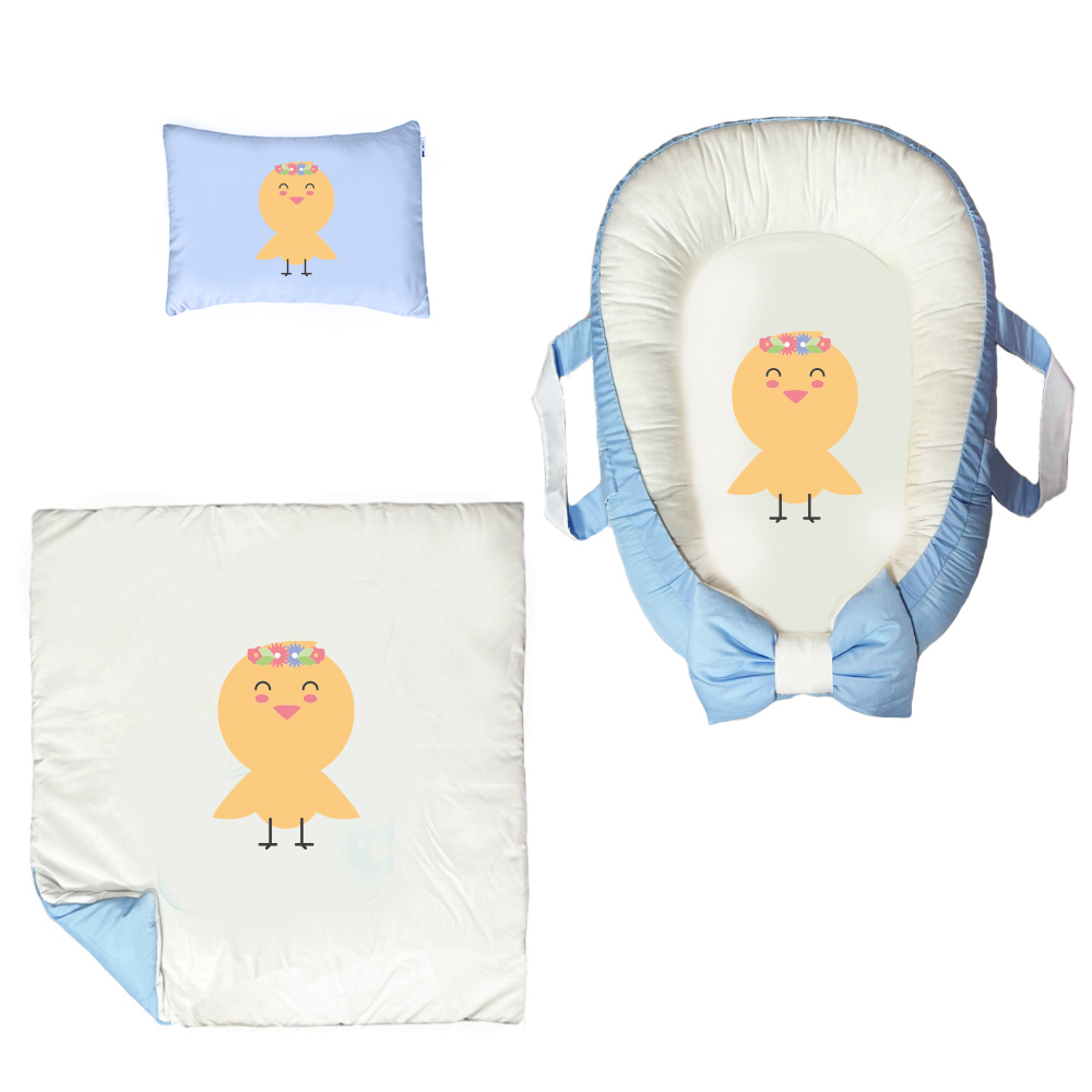 سرویس خواب سه تکه نوزاد مدل گارد محافظ دار طرح جوجه کد 07
