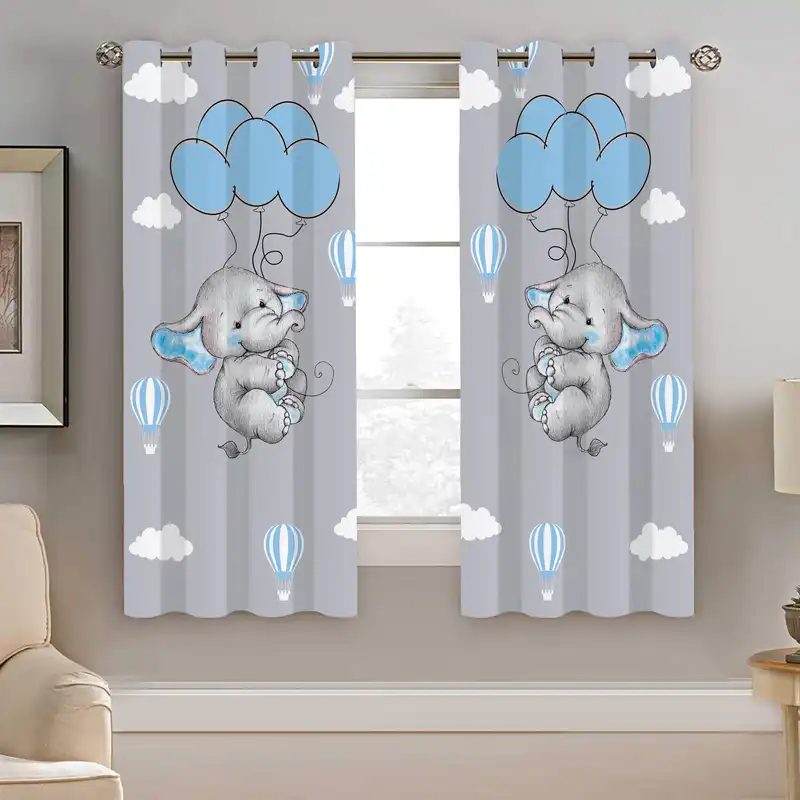 پرده نیروانا طرح فیل بادکنکی کودک مدل هازان کد 8311 سایز 140×200 سانتی متر