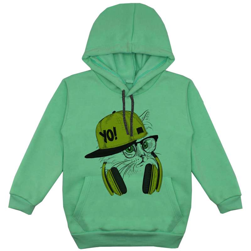هودی پسرانه مدل گربه F84 رنگ سبز