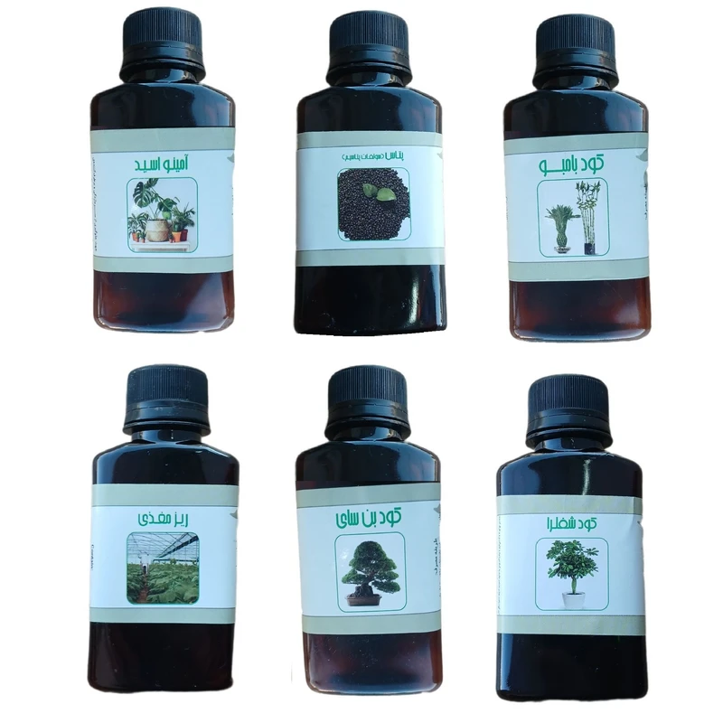 کود مایع پتاس و امینو اسید و بامبو و بن سای و ریز مغذی و کود شفلرا مدل life drop حجم 110 میلی لیتر