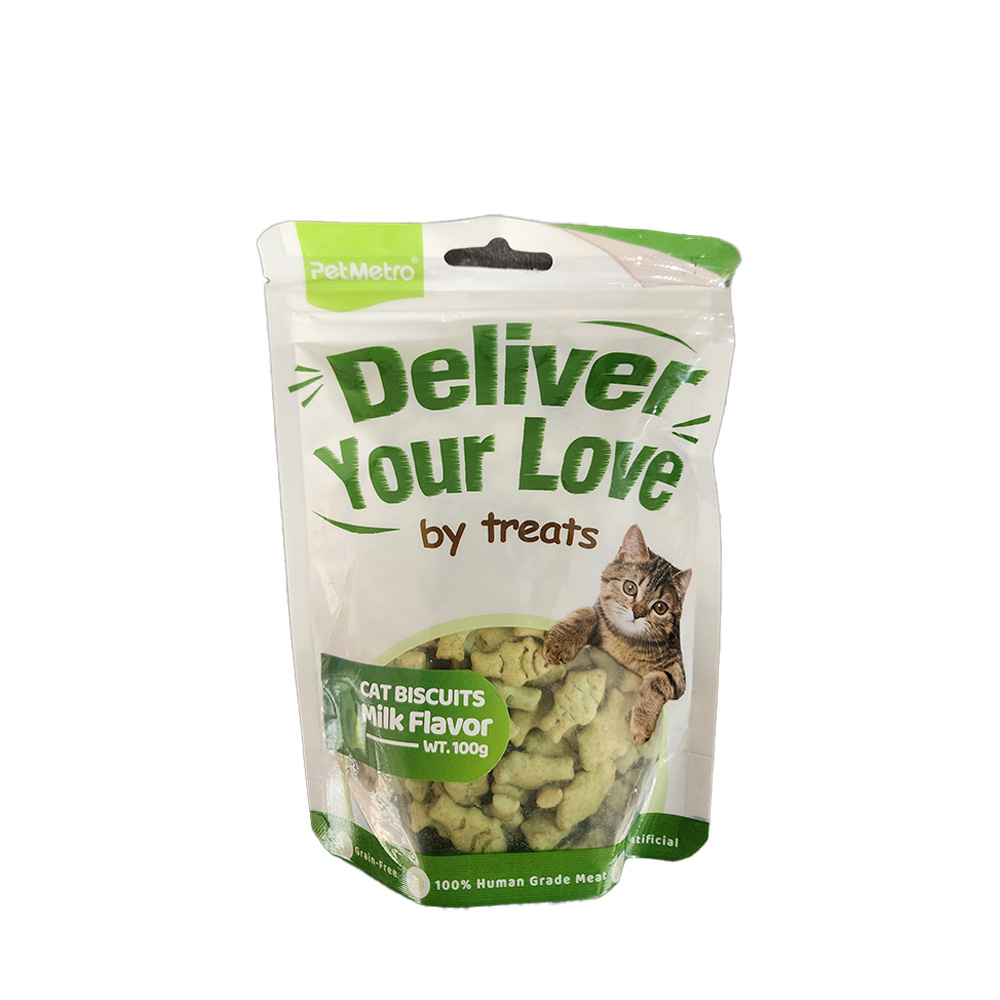 تشویقی گربه پت مترو مدل بیسکوییتی طعم شیر وزن 100 گرم