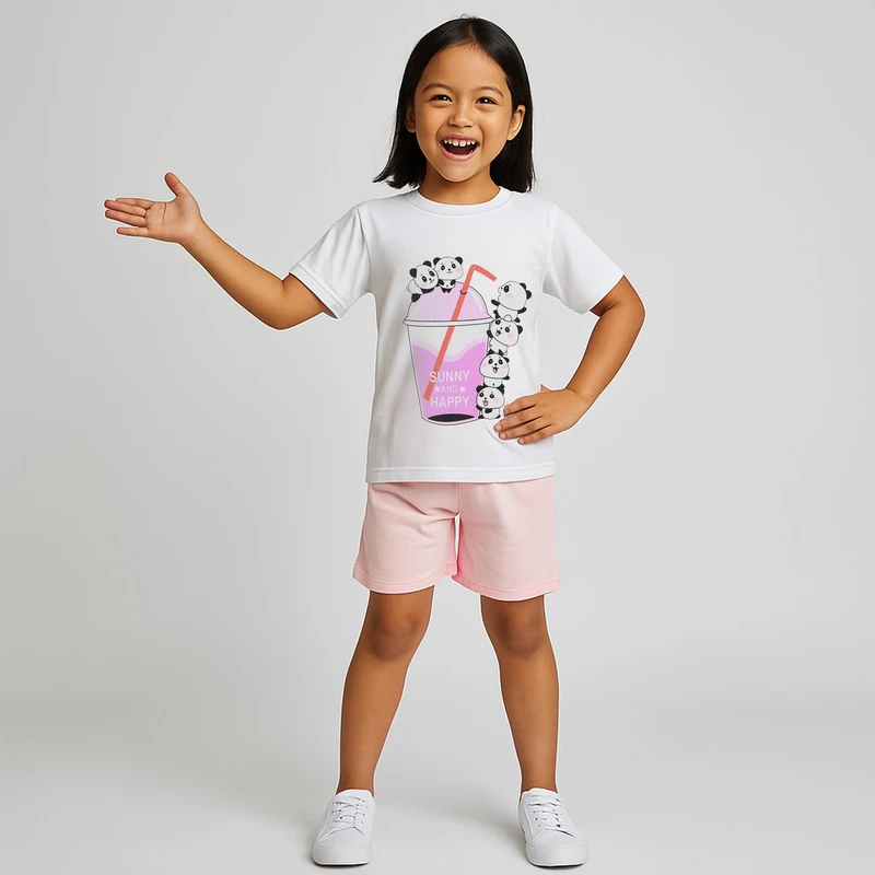 ست تی شرت و شلوارک دخترانه مادر مدل Pindo