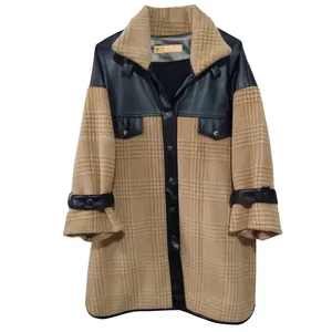 پالتو زنانه مدل پشم چرم چهارخونه