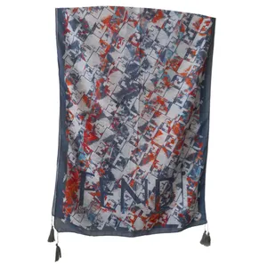 شال زنانه مدل خنک تابستانی آبرنگی منگوله دار