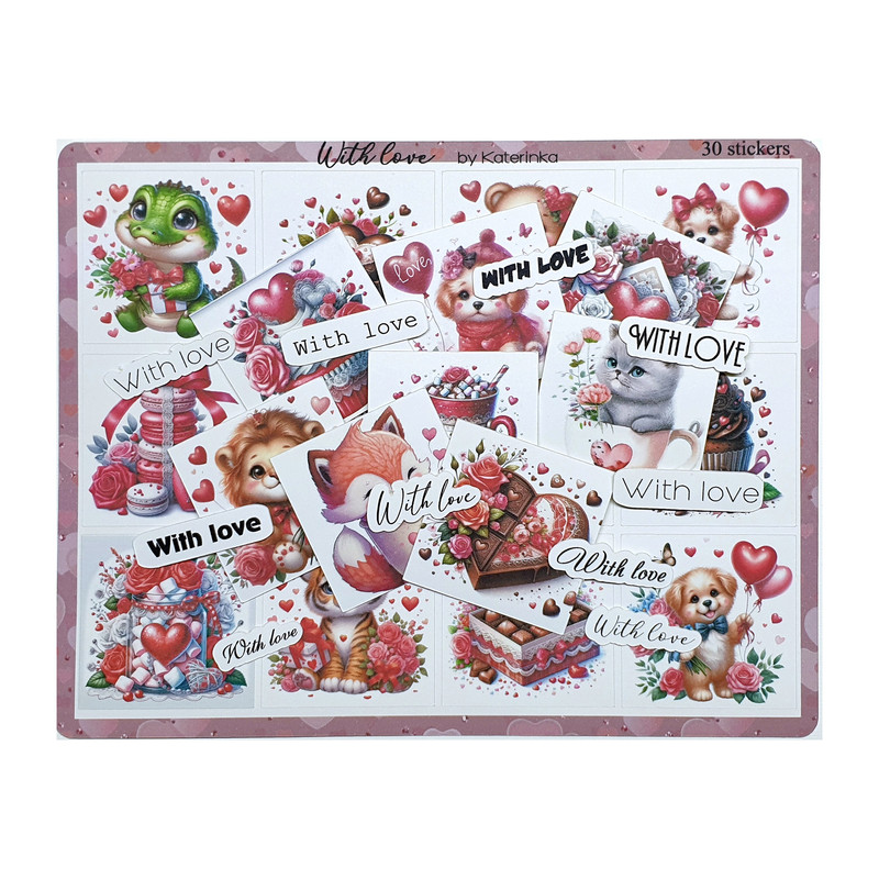 برچسب کاترینکا طرح برش خورده بولت ژورنال و اسکرپ بوک مدل With love بسته 30 عددی